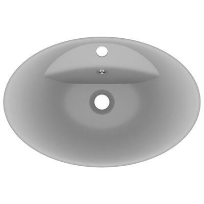 vidaXL Chiuvetă lux cu preaplin gri deschis mat 58,5x39cm ceramic oval