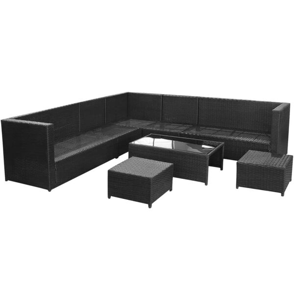 vidaXL Set mobilier de grădină cu perne, 8 piese, negru, poliratan
