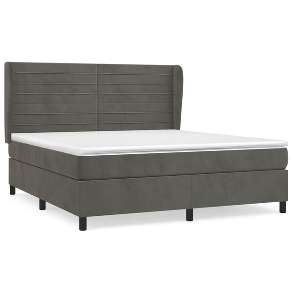 vidaXL Pat box spring cu saltea, gri &icirc;nchis, 160x200 cm, catifea