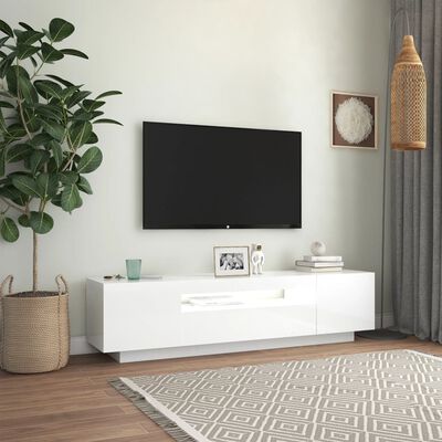 vidaXL Comodă TV cu lumini LED, alb extralucios, 160x35x40 cm
