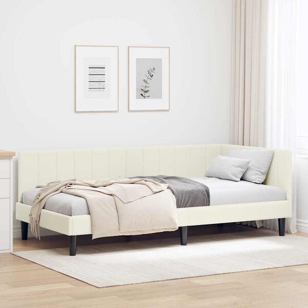 vidaXL Cadru de pat colțar cu headboard Crem 90 cm x 200 cm Catifea
