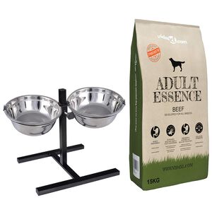 vidaXL Suport de hrănire și bol cu m&acirc;ncare pentru c&acirc;ini 57,5 x 26 cm