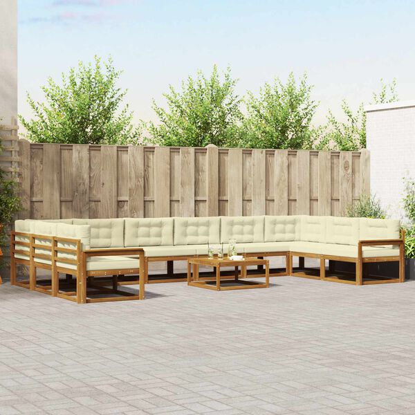 vidaXL Set de canapele de exterior cu pernă 11 pcs Natural și Crem