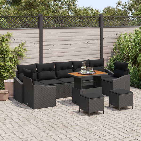 vidaXL Set de canapele pentru grădină 10 pcs Negru Rattan poli