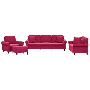 vidaXL Set canapele cu perne, 4 piese, roșu vin, catifea