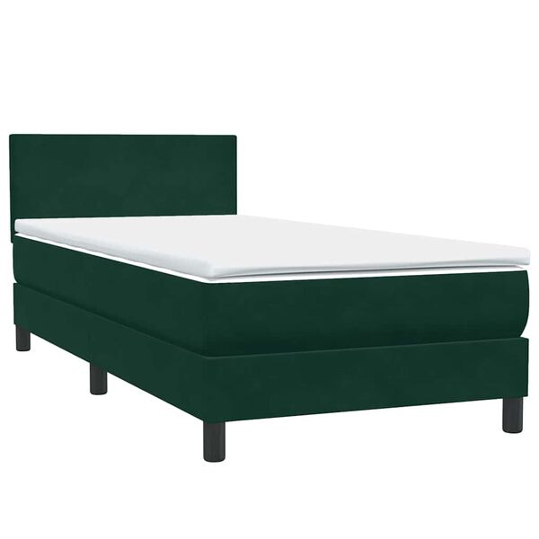 vidaXL Pat box spring cu saltea, verde &icirc;nchis, 100x220 cm, catifea