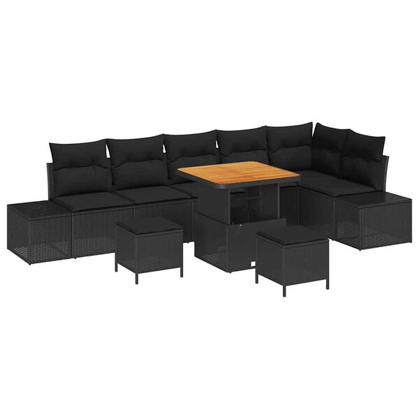 vidaXL Set de canapele pentru grădină cu pernă 9 pcs Negru Rattan poli