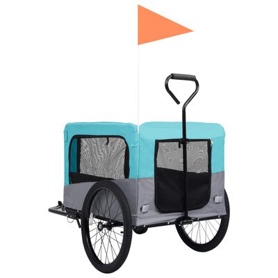 vidaXL Remorcă bicicletă & cărucior 2-în-1 animale, albastru și gri