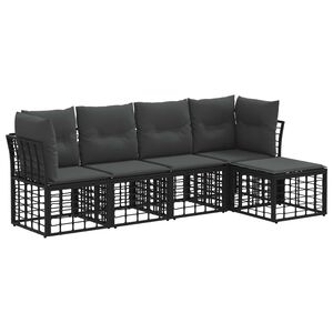 vidaXL Set de canapele de exterior 5-Locuri Negru Poliester