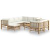 vidaXL Set mobilier de grădină, cu perne alb crem, 10 piese, bambus