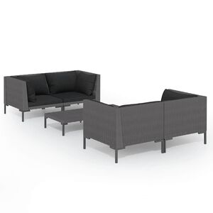 vidaXL Set mobilier de grădină cu perne, 5 piese, gri &icirc;nchis poliratan