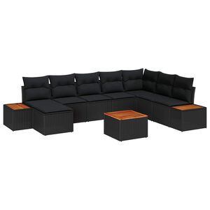 vidaXL Set de canapele pentru grădină cu pernă 9 pcs Negru Rattan poli