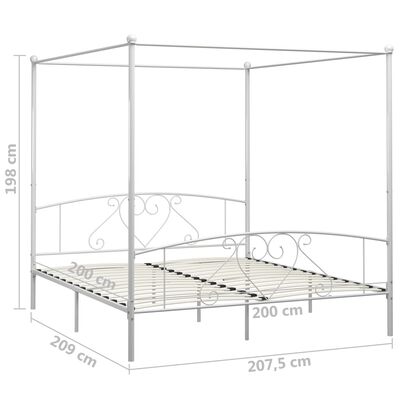 vidaXL Cadru de pat cu baldachin, alb, 200 x 200 cm, metal