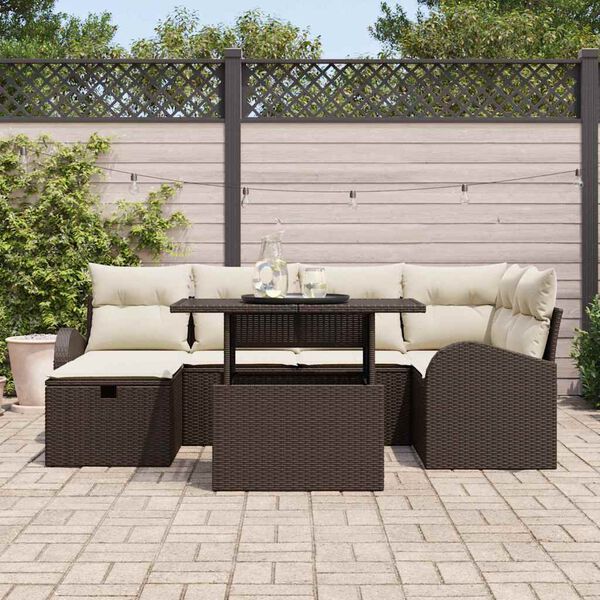 vidaXL Set de canapele pentru grădină cu pernă 7 pcs Maro Rattan poli