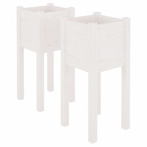 vidaXL Jardiniere de grădină, 2 buc., alb, 31x31x70 cm, lemn masiv pin