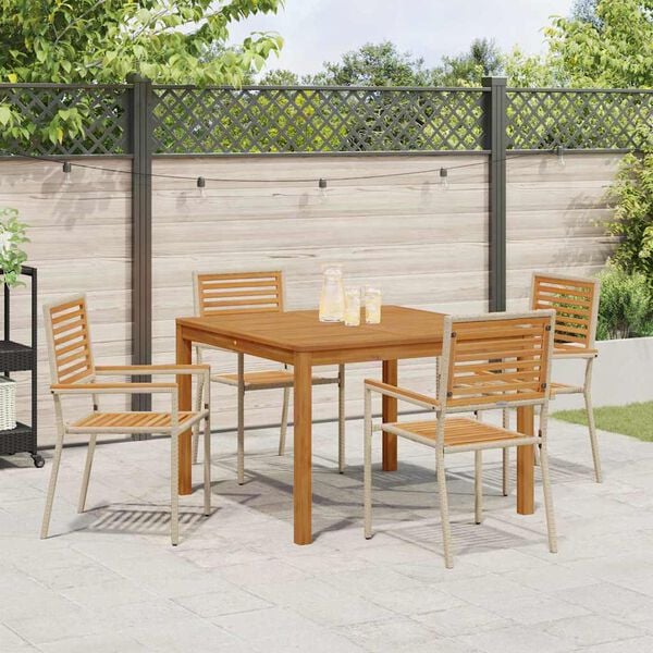 vidaXL Set de masă pentru grădină 5 pcs Bej Rattan poli