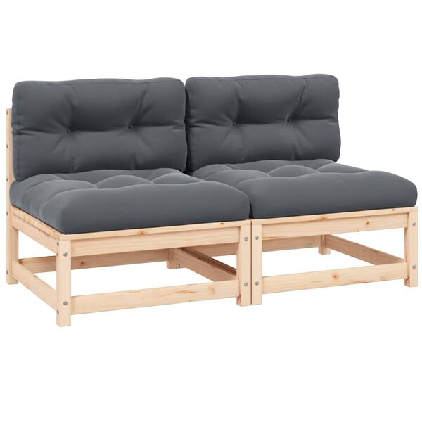 vidaXL Canapele de mijloc grădină cu perne, 2 buc., lemn masiv de pin