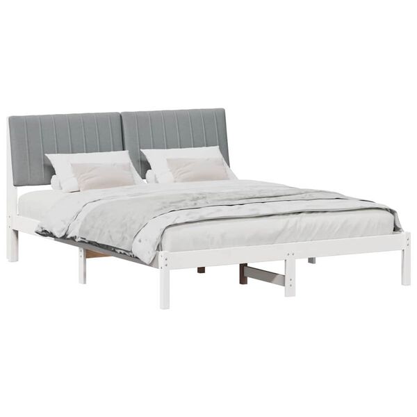 vidaXL Cadru de pat cu headboard Alb 160 x 200 cm Lemn de pin masiv