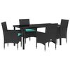 vidaXL Set de masă și scaune cu pernă 5 pcs Negru Ratan PE