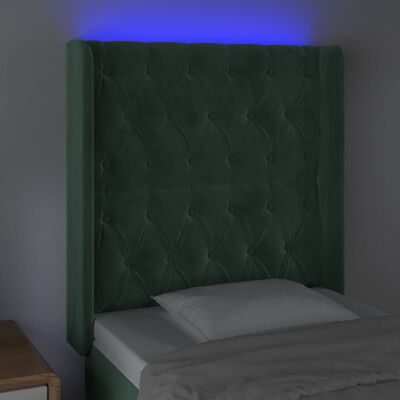 vidaXL Tăblie de pat cu LED, verde închis, 83x16x118/128 cm, catifea