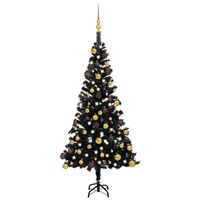 vidaXL Brad Crăciun pre-iluminat cu set globuri, negru, 120 cm, PVC