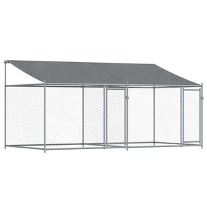 vidaXL Cușcă c&acirc;ini cu acoperiș și uși, gri, 4x2x2 m, oțel galvanizat