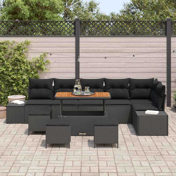 vidaXL Set de canapele pentru grădină 10 pcs Negru Rattan poli
