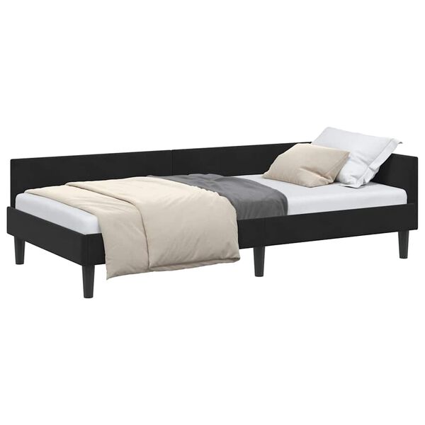vidaXL Cadru de pat colțar cu headboard Negru 90 cm x 190 cm Catifea