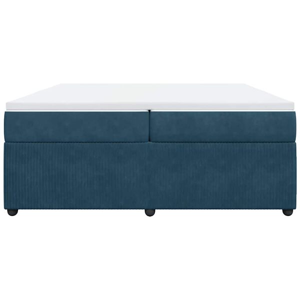 vidaXL Pat box spring cu saltea, albastru &icirc;nchis, 200x200 cm, catifea