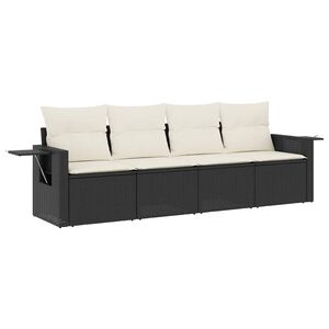 vidaXL Set mobilier de grădină cu perne, 4 piese, negru, poliratan