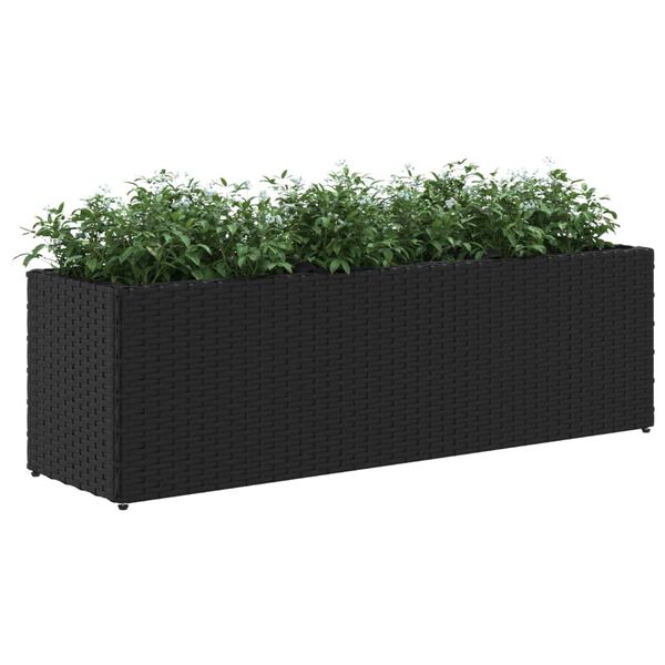 vidaXL Jardinieră grădină cu 3 ghivece, negru, 105x30x32 cm poliratan