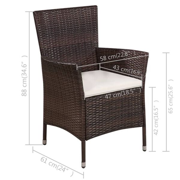 vidaXL Set mobilier bistro, 3 piese, maro, poliratan