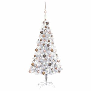 vidaXL Brad Crăciun pre-iluminat cu set globuri, argintiu, 120 cm, PET