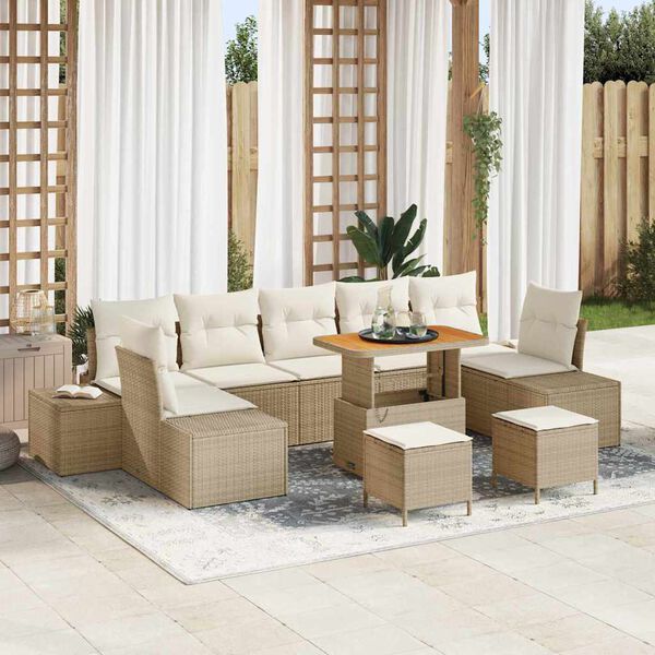 vidaXL Set de canapele pentru grădină cu pernă 10 pcs Bej Rattan poli