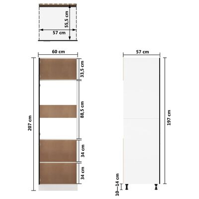 vidaXL Dulap pentru frigider, negru extralucios, 60 x 57 x 207 cm, PAL