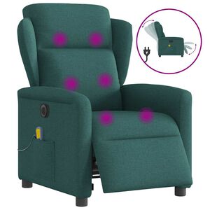 vidaXL Fotoliu electric de masaj rabatabil, verde &icirc;nchis, textil