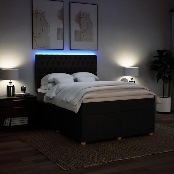 vidaXL Pat box spring cu saltea, negru, 160x200 cm, textil