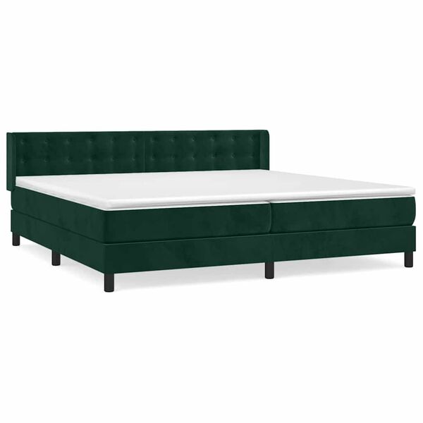 vidaXL Pat box spring cu saltea, verde &icirc;nchis, 200x200 cm, catifea