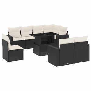 vidaXL Set mobilier de grădină cu perne, 9 piese, negru, poliratan