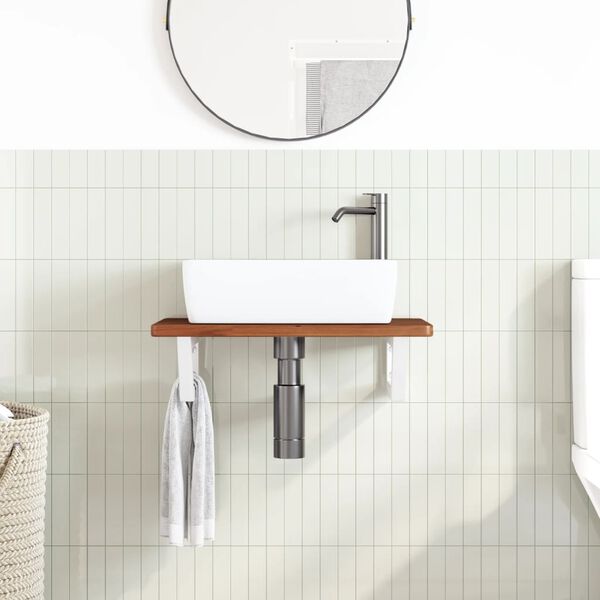 vidaXL Raft pentru lavoar montat pe perete, oțel și lemn masiv stejar