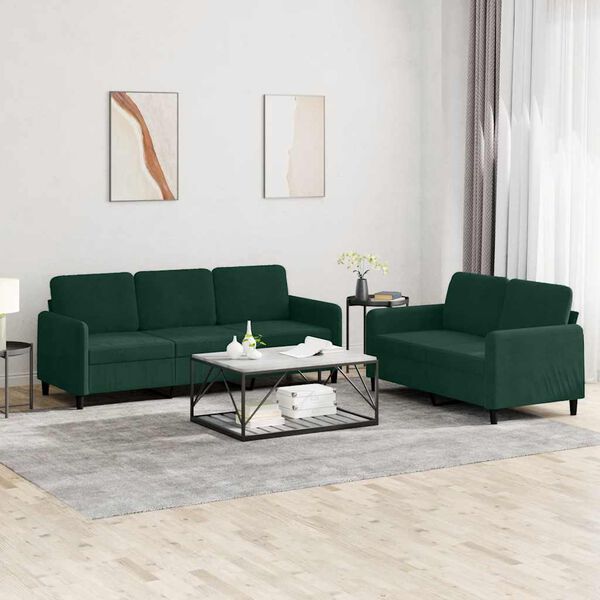 vidaXL Set canapele, 2 piese, verde &icirc;nchis, catifea