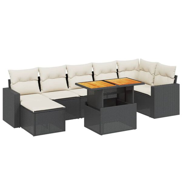 vidaXL Set mobilier de grădină cu perne, 8 piese, negru, poliratan