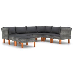 vidaXL Set mobilier de grădină cu perne, 8 piese, gri, poliratan