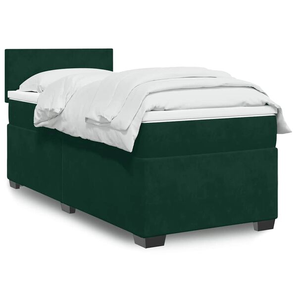 vidaXL Pat box spring cu saltea, verde &icirc;nchis, 100x200 cm, catifea