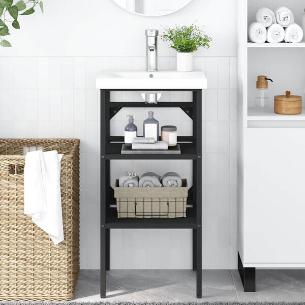 vidaXL Cadru chiuvetă de baie, negru, 40x38x83 cm, fier