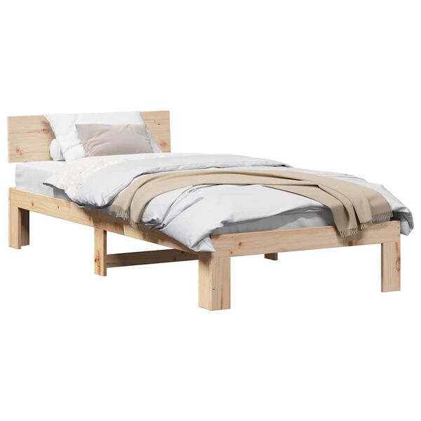 vidaXL Cadru de pat cu headboard natural 90 x 190 cm Lemn de pin masiv