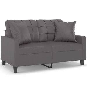 vidaXL Canapea cu 2 locuri cu pernuțe, gri, 120 cm, piele ecologică