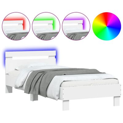 vidaXL Cadru de pat cu tăblie și lumini LED, alb, 75x190 cm