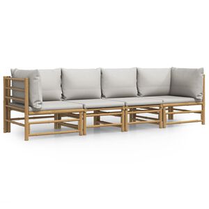 vidaXL Set mobilier de grădină cu perne gri deschis, 4 piese, bambus
