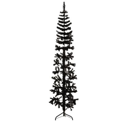 vidaXL Jumătate brad de Crăciun subțire cu suport, negru, 240 cm
